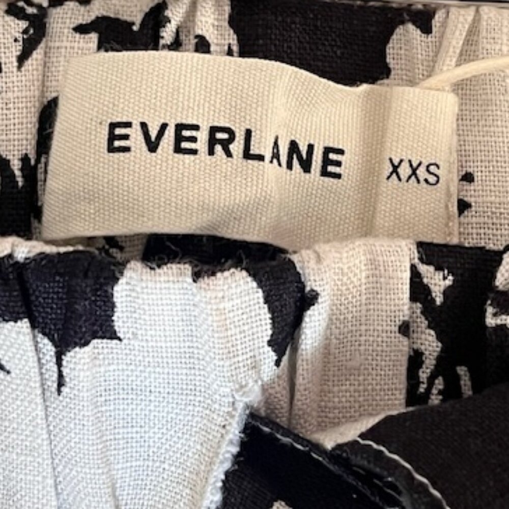 NWT - Everlane Linen Pull-On Barrel Pant - XXS - Black and White Floral